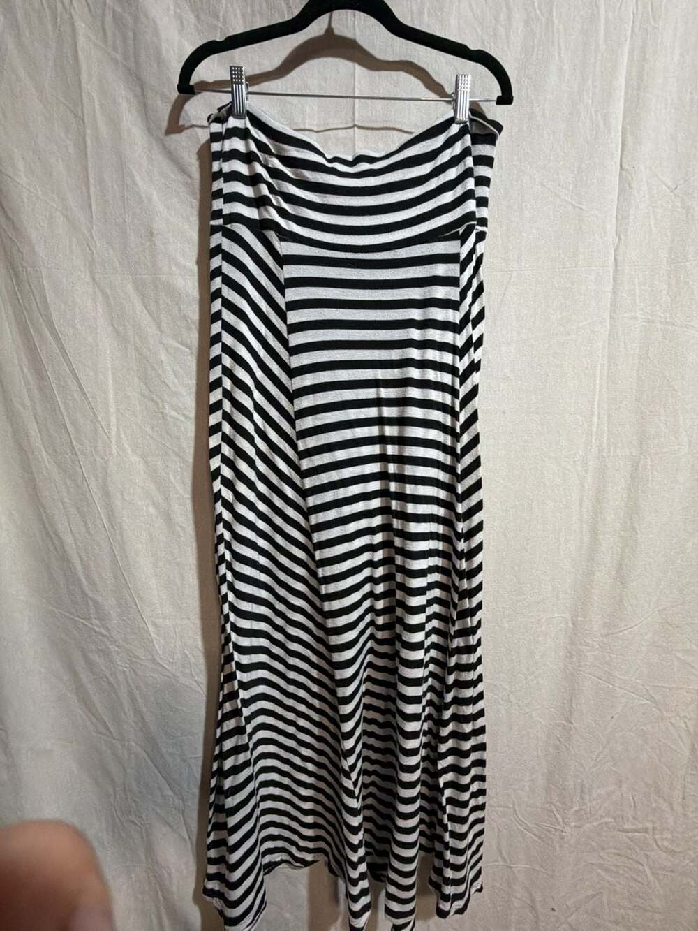 SIMPLY LALA Black and White Striped Maxi Skirt Foldover Waist